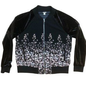 A New Day Floral Black Velour Black Sweater Size Large Cute Womens Feminine